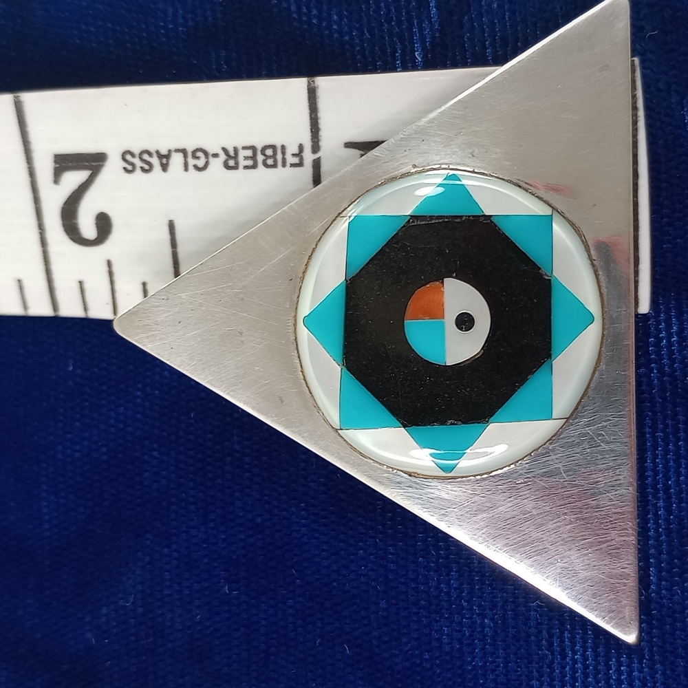 Vintage Zuni SunFace Turquoise, MOP , Onyx Inlay on Sterling Silver Earrings - Picture 10 of 16